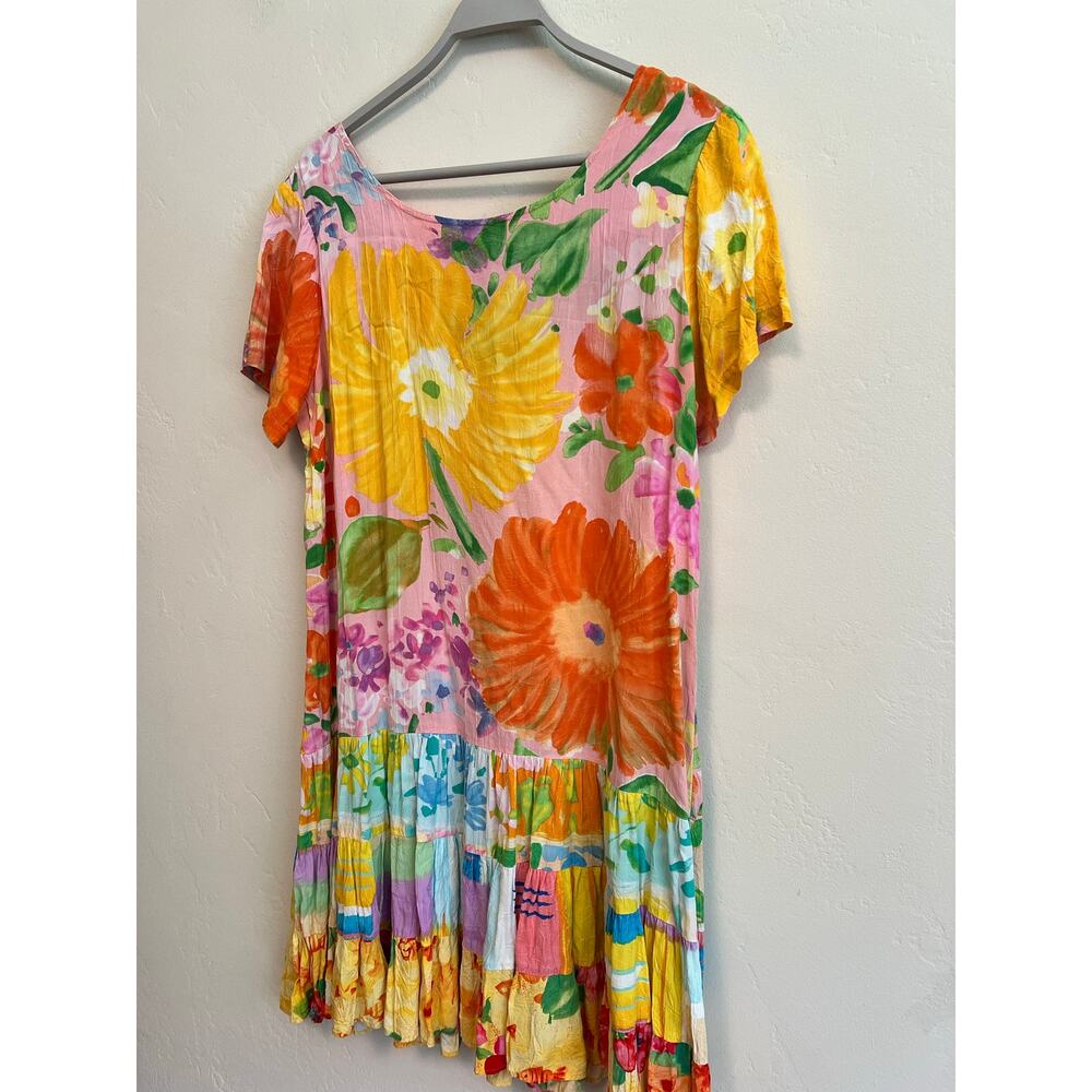 Vintage Jams World Dress Coral Garden Floral Hawaii Rayon Tiered Knee Length XL - Picture 4 of 9